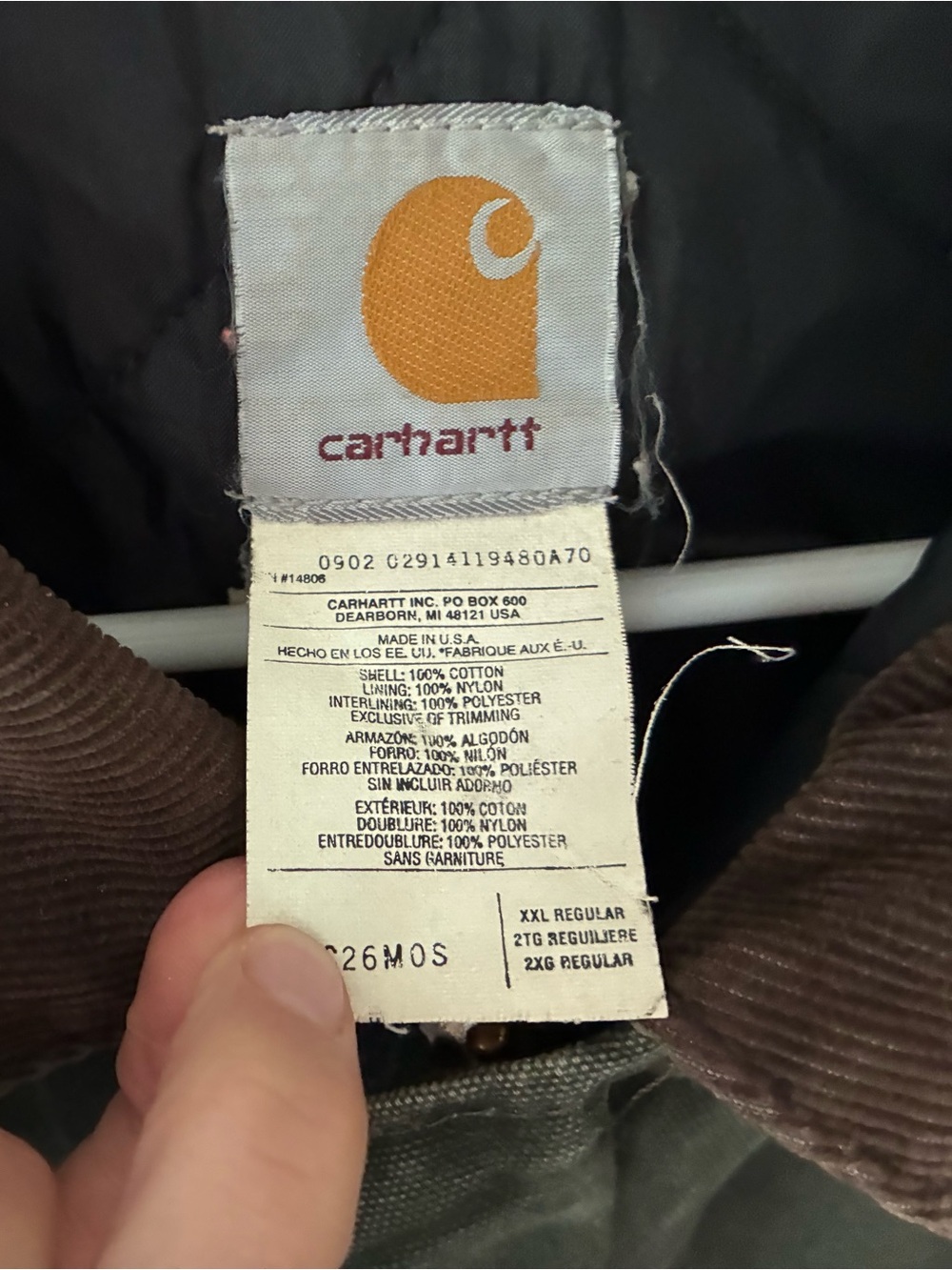Men’s Carhartt Green Canvas Work Coat with Brown Corduroy Collar Size XXL - Picture 2 of 11